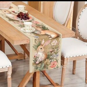 Floral Bunny Table Runner - Cream